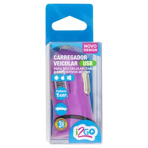 Carregador Veicular Usb Roxo I2Gcar012 I2Go 12/24V
