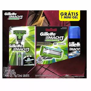 Gillette Mach 3 Kit 1 Aparelho Barbear Masculino Liga Justica Sensi+2 Carga Gratis Minigel 7