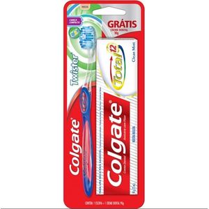 Colgate Kit Escova Dental Twister Gratis Creme Dental Total 12 Clean Mint 90G