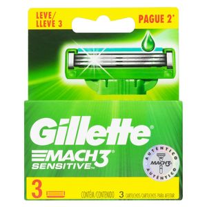 Gillette Mach 3 Refil Barbear Masculino Sensitive Leve 3 Pague 2