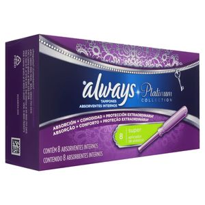 Always Platinum Co Absorvente Interno Super Protecao Extraordinaria Com Aplicador De Plastico C/8