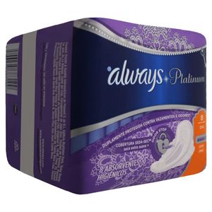 Always Platinum Co Absorvente Cobertura Seda-Sec Seca Extra Suave Dia Flexi Abas Odor Stop C/8