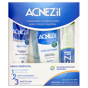 Acnezil Kit Gel Limpeza 200Ml+Locao Adstringente 100Ml+Gel Secativo 10G