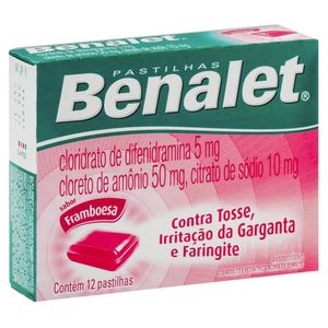BENALET PASTILHA FRAMBOESA CONTRA TOSSE IRRITACAO DA GARGANTA E FARINGITE x 12