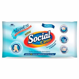 SOCIAL CLEAN TOALHA UMEDECIDA ANTISSEPTICA ALCOOL 70% x 36