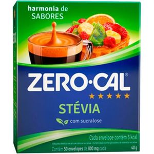 Adocante em Po Zero-Cal Stevia - 50 Saches de 800mg cada
