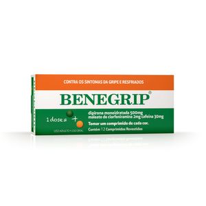Benegrip Dipirona Monoidratada 500mg + Maleato de Clorfeniramina 2mg + Cafeina 30mg 12 comprimidos
