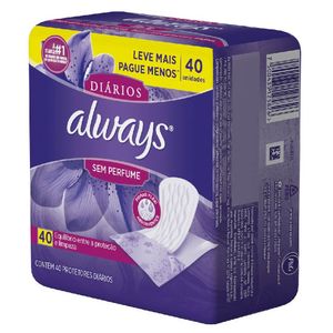 ALWAYS ABSORVENTE PROTETOR DIARIO SEM PERFUME LEVE MAIS PAGUE MENOS x 40