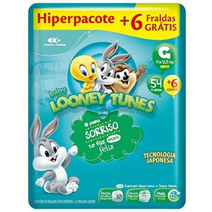 BABY LOONEY TUNES FRALDA DESCARTAVEL HIPER TAMANHO G 54+6 GRATIS x 60