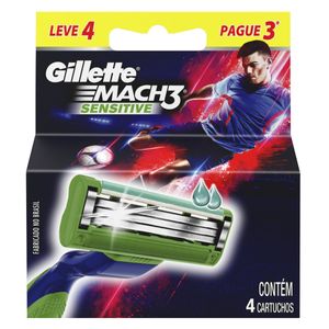 GILLETTE MACH 3 CARGA BARBEAR MASCULINO SENSITIVE LEVE 4 PAGUE 3 x 4