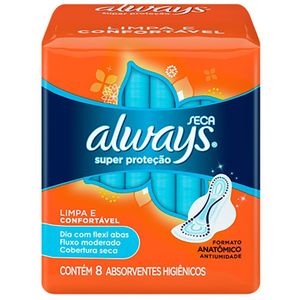 ALWAYS ABSORVENTE SUPER PROTECAO SECA COM ABAS FLUXO MODERADO x 8