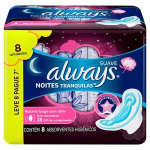 ALWAYS ABSORVENTE PROTECAO TOTAL PINK NOTURNO MALHA SUAVE COM ABAS LEVE 8 PAGUE 7 x 8