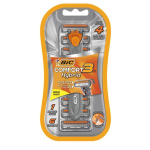 BIC KIT 1 APARELHO BARBEAR MASCULINO CONFORT 3 HYBRID + 6 LAMINAS x 1