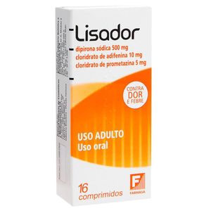 Lisador Dipirona 500mg + Adifenina 10mg + Prometazina 5mg 16 comprimidos