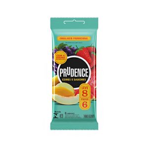 PRUDENCE COR E SAB SACHE PRESERVATIVO LUBRIFICADO COM 4 SABORES LEVE 8 PAGUE 6 x 8