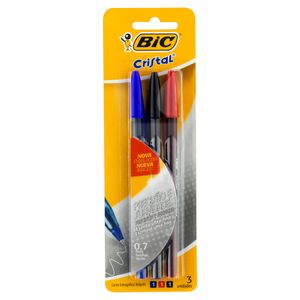 Caneta Esferográfica 0,7Mm Ponta Ultrafina Bic Cristal 3 Unidades