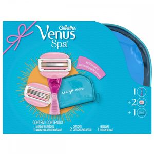 GILLETTE VENUS KIT SPA APARELHO PARA DEPILACAO + 2 CARTUCHO DE CARGA GRATIS NECESSAIRE x 1
