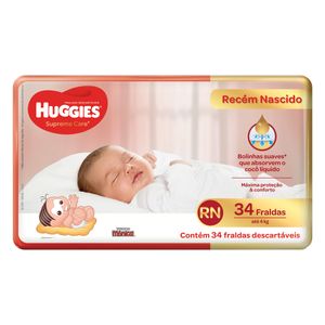 HUGGIES SUPRE CARE FRALDA DESCARTAVEL PRIMEIROS 100 DIAS TAMANHO RN x 34