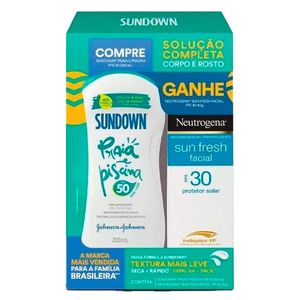 SUNDOWN KIT PRAIA E PISCINA PROT SOL F50 200ML GANHE NEUTROGENA SUN FRESH FACIAL F30 x 1