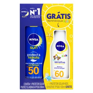 NIVEA SUN KIT PROTETOR SOLAR PROTECT HIDRATA FPS50 200ML GRATIS KIDS SENSITIVE FPS60 1 300 ML x 1