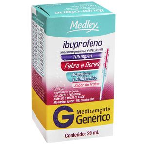 Ibuprofeno 100mg/ml Suspensao Oral Sabor Frutas 20ml Medley
