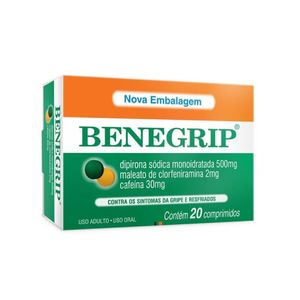 Benegrip Dipirona Monoidratada 500mg + Maleato de Clorfeniramina 2mg + Cafeina 30mg 20 comprimidos
