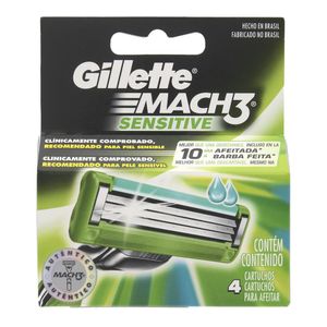 GILLETTE MACH 3 REFIL BARBEAR MASCULINO SENSITIVE x 4