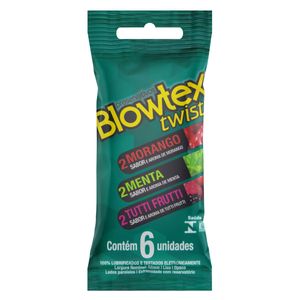BLOWTEX SACHE PRESERVATIVO LUBRIFICADO TWIST MORANGO MENTA E TUTTI-FRUTTI x 6