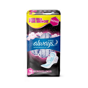 ALWAYS ABSORVENTE PINK SUAVE NOTURNO COM ABAS LEVE 16 PAGUE 14 x 16