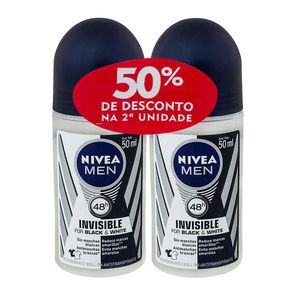 DES NIVEA I B W ROLLON MASCULINO INVISIBLE BLACK WHITE 50% DESCONTO NA 2 UNIDADE 50ML CADA 50 ML x 2
