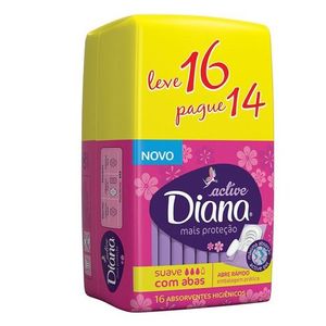 DIANA ACTIVE ABSORVENTE SUAVE COM ABAS LEVE 16 PAGUE 14 x 16