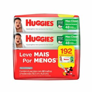 Lenco Umedecido Huggies Max Clean Kit 4 Pacotes Com 48 Unidades Cada