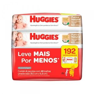 Lenco Umedecido Huggies Puro e Natural Kit 4 Pacotes Com 48 Unidades Cada