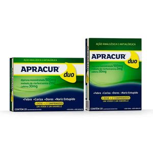Apracur Duo Dipirona Monoidratada 500mg + Maleato de Clorfeniramina 2mg + Cafeina 30mg 20 comprimido