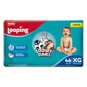 FRALDA LOOPING LOONEY TUNES HIPER XG COM 46 UNIDADES