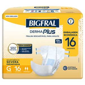 Fralda Geriatrica Unissex Bigfral Derma Plus G Absorcao Intensa 16 Unidades