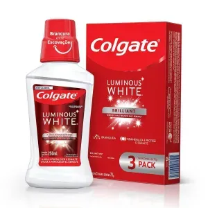 Kit Creme Dental Colgate Luminous White Com 3 Unidades Enxaguante Bucal 250ml