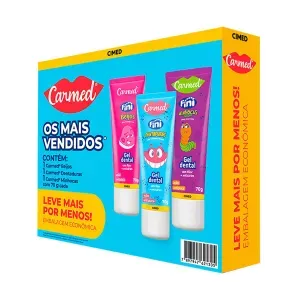 Kit Carmed Oral Care Gel Dental Fini Beijos 70g + Dentadura 70g + Minhocas Azedinhas 70g