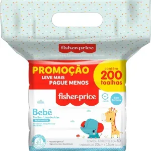 Kit Toalha Umedecida Fisher Price com Perfume 200 Unidades